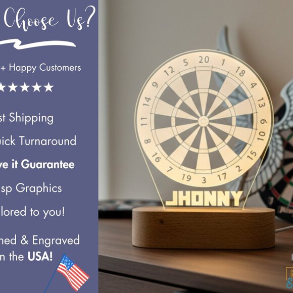 Personalized Dart Night Light – Custom LED Dartboard Lamp for Game Rooms - Picture 4 of 8